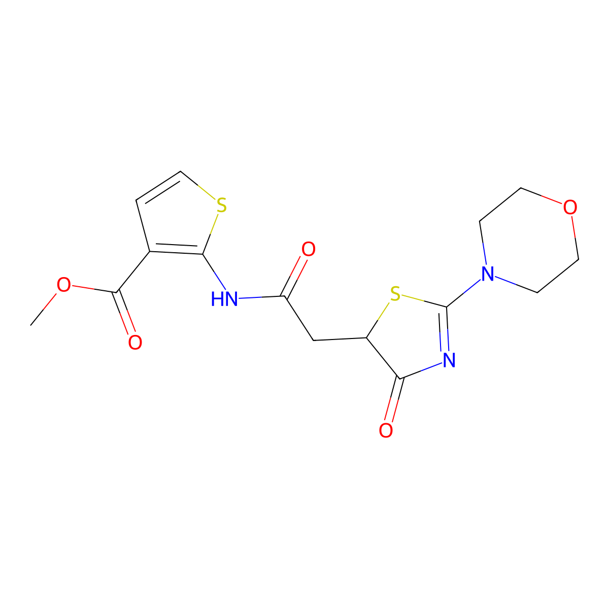Methyl 2-(2-(2-morpholino-4-oxo-4,5-dihydrothiazol-5-yl)acetamido)thiophene-3-carboxylate molecular structure, CAS 1010873-25-2