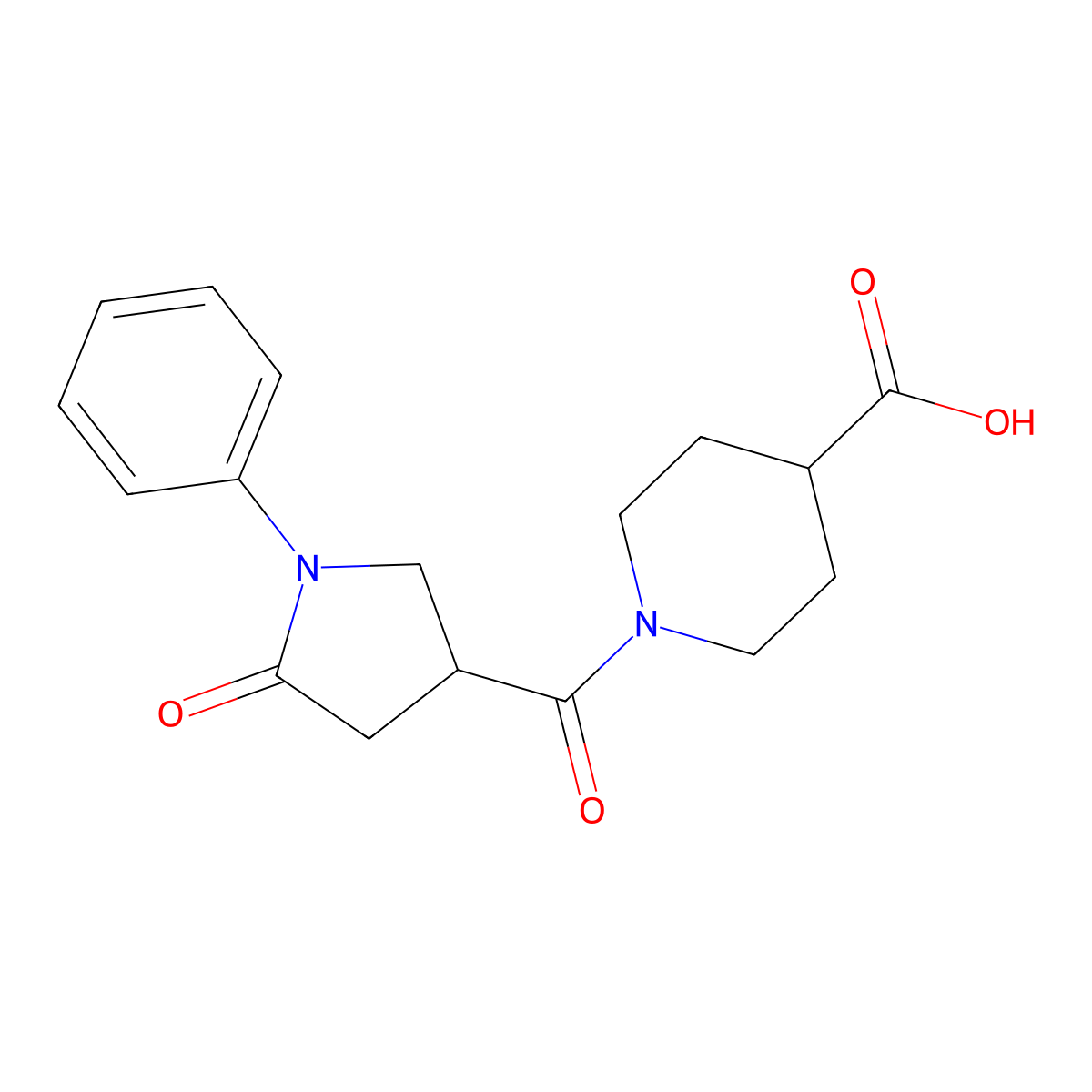 1-[(5-Oxo-1-phenylpyrrolidin-3-yl)carbonyl]piperidine-4-carboxylic acid molecular structure, CAS 1010873-30-9