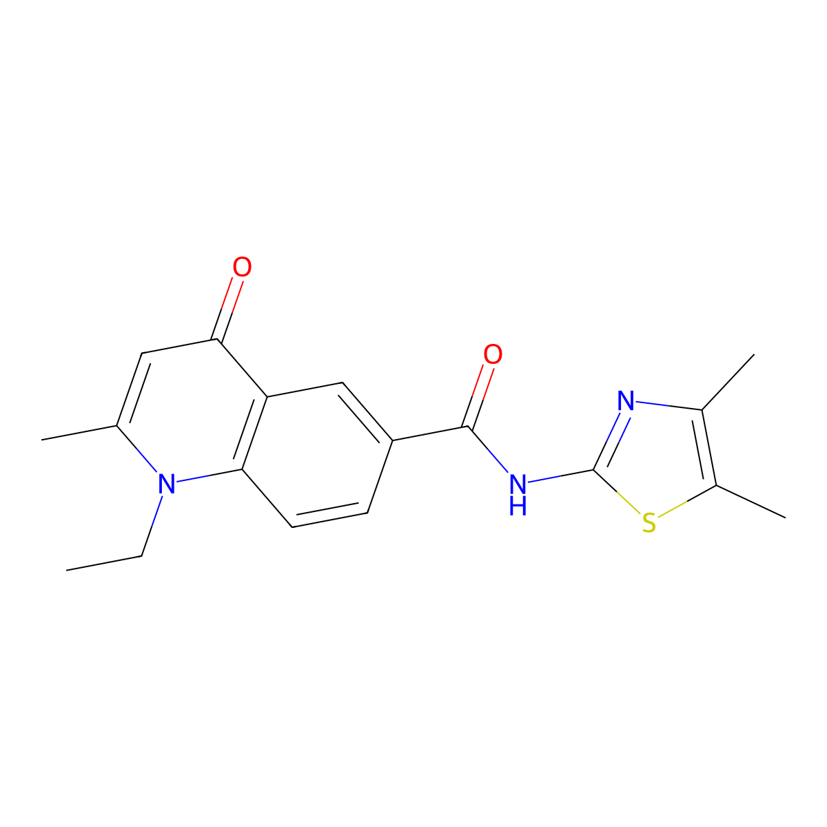 N-(4,5-dimethylthiazol-2-yl)-1-ethyl-2-methyl-4-oxo-1,4-dihydroquinoline-6-carboxamide molecular structure, CAS 1010873-42-3