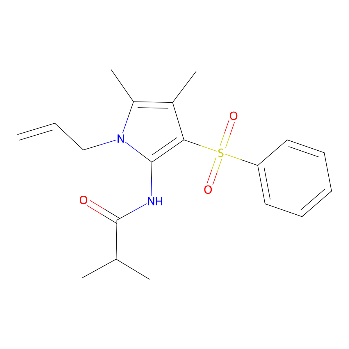 N-[4,5-dimethyl-3-(phenylsulfonyl)-1-(prop-2-en-1-yl)-1H-pyrrol-2-yl]-2-methylpropanamide molecular structure, CAS 1010873-43-4