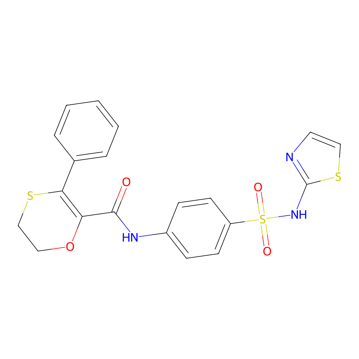 3-phenyl-N-[4-(1,3-thiazol-2-ylsulfamoyl)phenyl]-5,6-dihydro-1,4-oxathiine-2-carboxamide molecular structure, CAS 1010873-58-1
