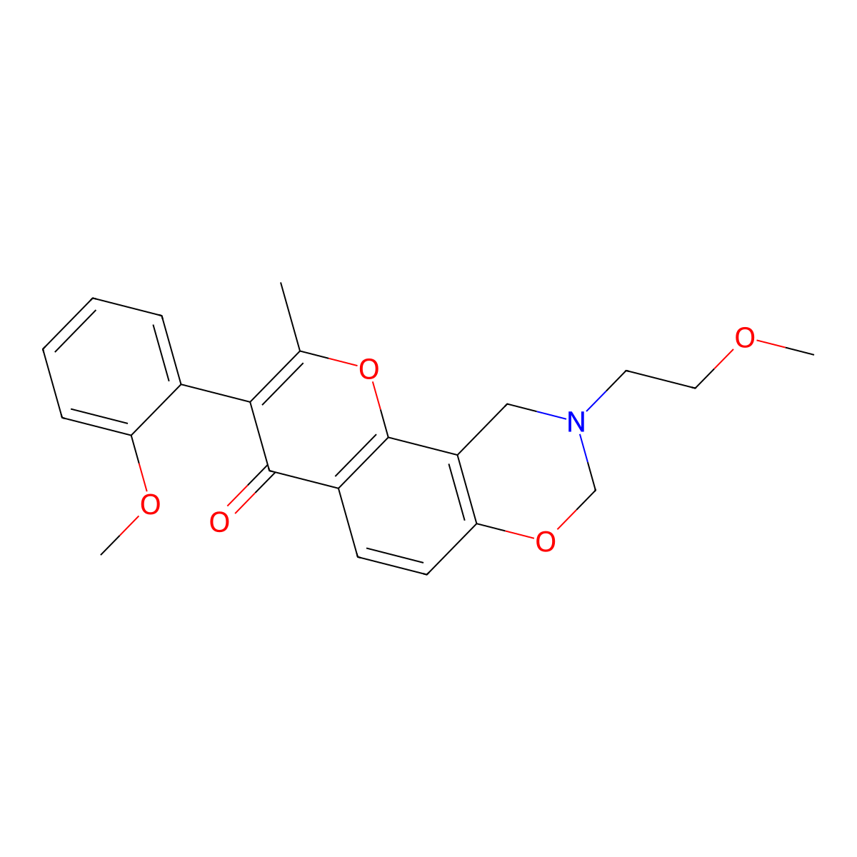 9-(2-methoxyethyl)-3-(2-methoxyphenyl)-2-methyl-9,10-dihydrochromeno[8,7-e][1,3]oxazin-4(8H)-one molecular structure, CAS 1010873-60-5