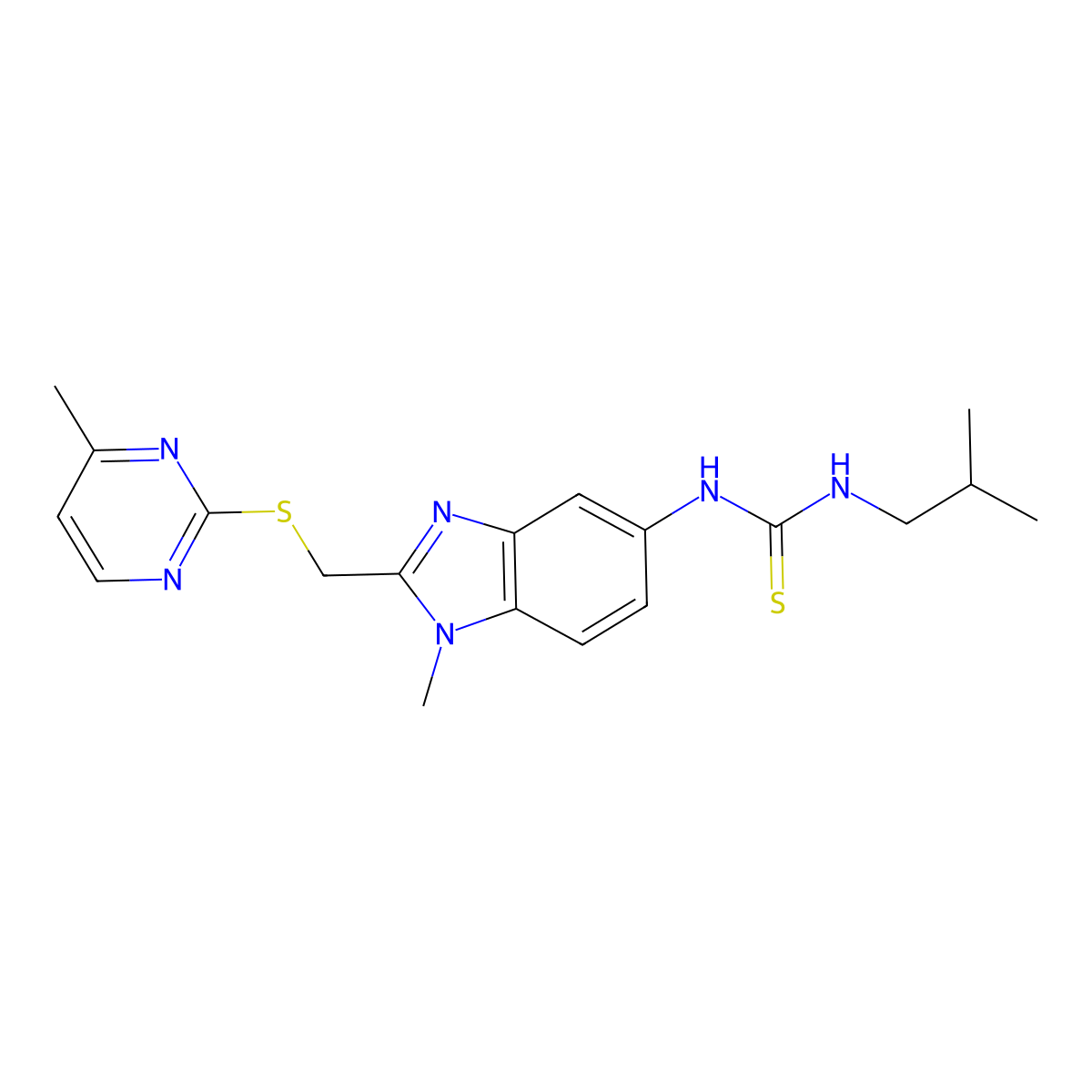 1-(1-methyl-2-{[(4-methylpyrimidin-2-yl)sulfanyl]methyl}-1H-benzimidazol-5-yl)-3-(2-methylpropyl)thiourea molecular structure, CAS 1010873-62-7