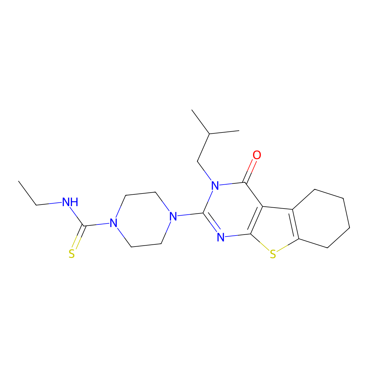 N-ethyl-4-[3-(2-methylpropyl)-4-oxo-3,4,5,6,7,8-hexahydro[1]benzothieno[2,3-d]pyrimidin-2-yl]piperazine-1-carbothioamide molecular structure, CAS 1010873-73-0