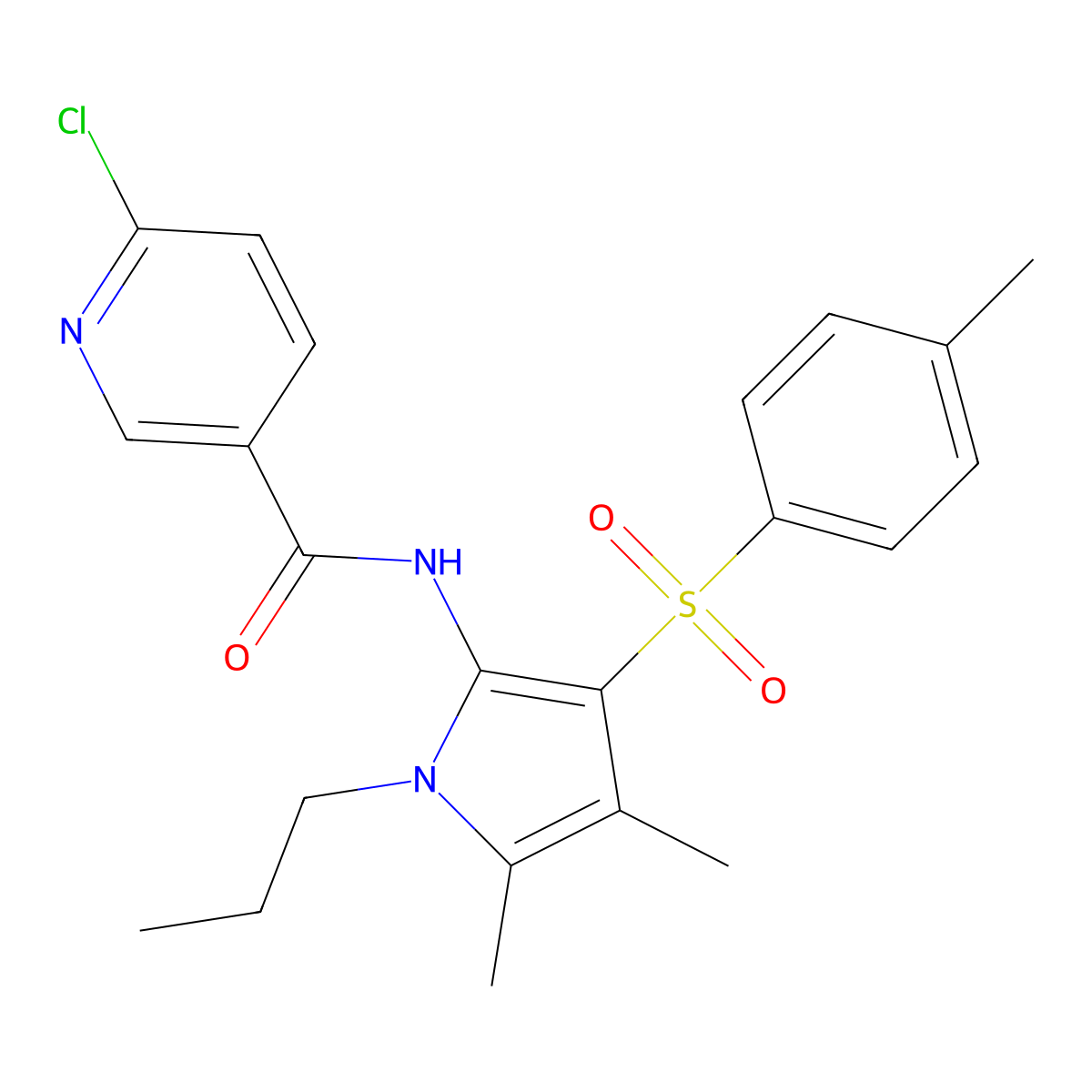 6-chloro-N-{4,5-dimethyl-3-[(4-methylphenyl)sulfonyl]-1-propyl-1H-pyrrol-2-yl}pyridine-3-carboxamide molecular structure, CAS 1010873-79-6