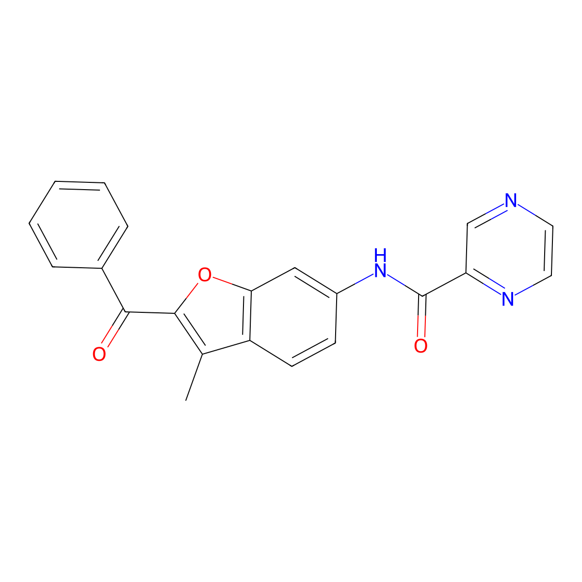 N-[3-methyl-2-(phenylcarbonyl)-1-benzofuran-6-yl]pyrazine-2-carboxamide molecular structure, CAS 1010873-89-8