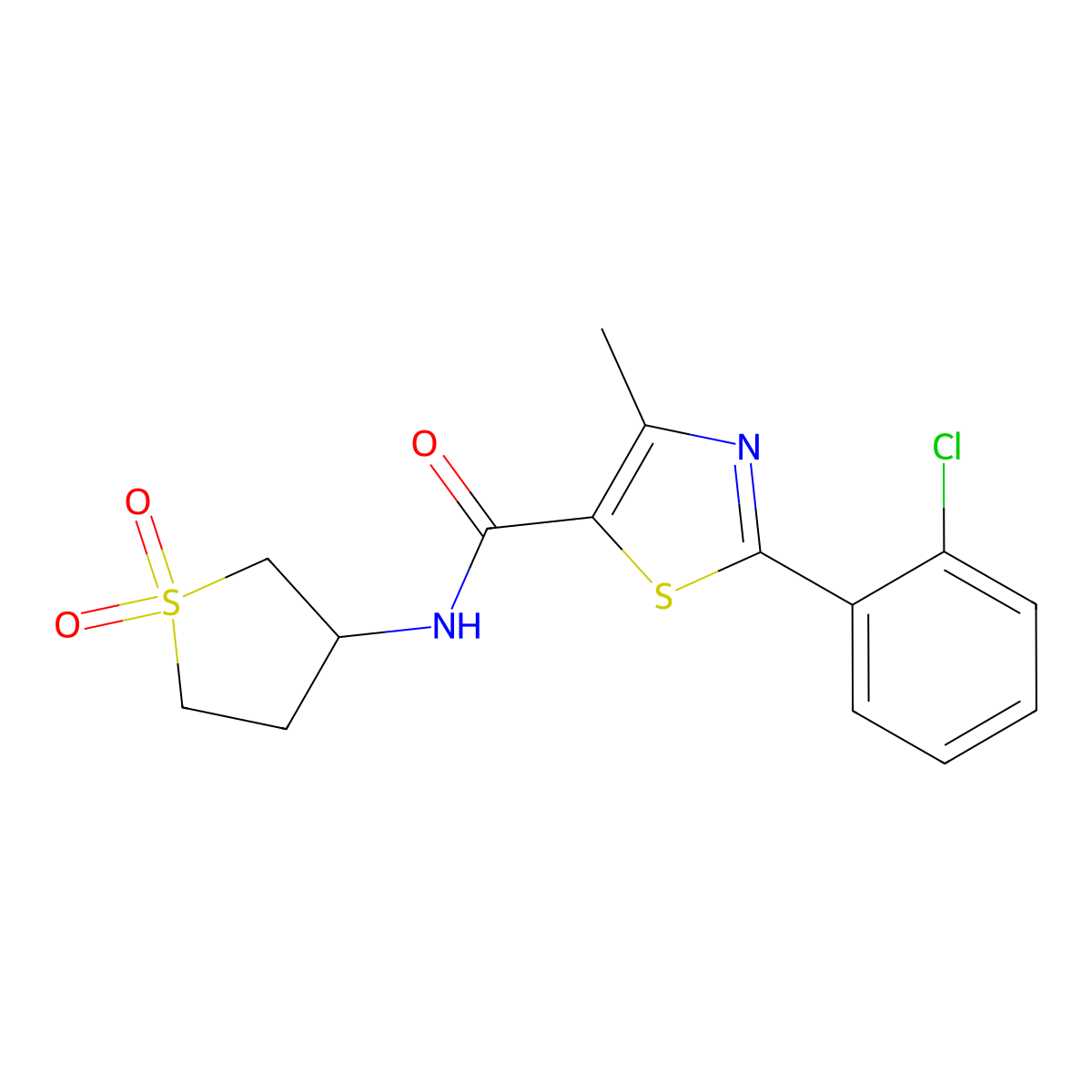 2-(2-chlorophenyl)-N-(1,1-dioxidotetrahydrothiophen-3-yl)-4-methyl-1,3-thiazole-5-carboxamide molecular structure, CAS 1010873-92-3