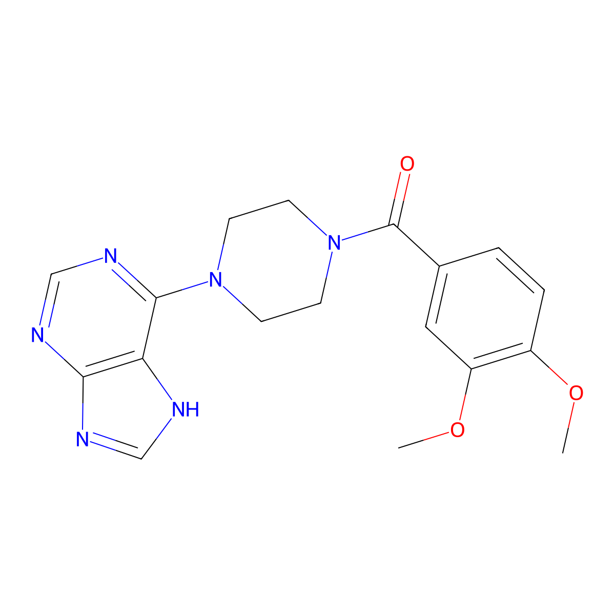 (3,4-dimethoxyphenyl)[4-(9H-purin-6-yl)piperazin-1-yl]methanone molecular structure, CAS 1010874-00-6