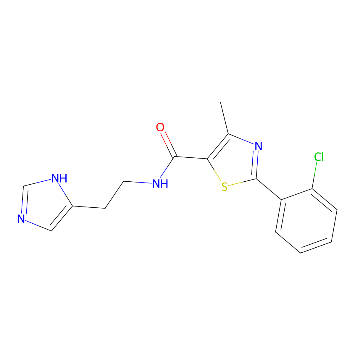 2-(2-chlorophenyl)-N-[2-(1H-imidazol-5-yl)ethyl]-4-methyl-1,3-thiazole-5-carboxamide molecular structure, CAS 1010874-01-7