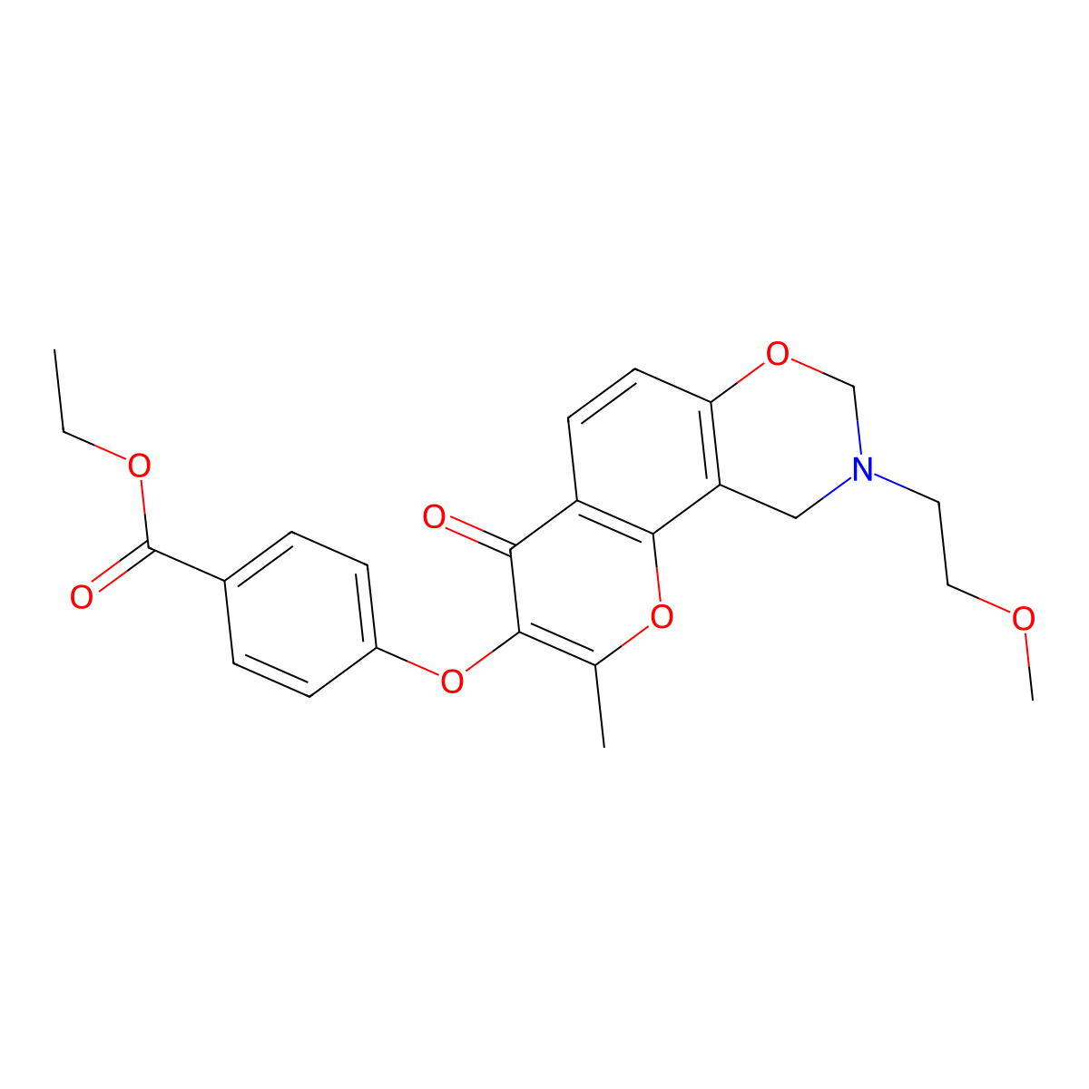 Ethyl 4-((9-(2-methoxyethyl)-2-methyl-4-oxo-4,8,9,10-tetrahydrochromeno[8,7-e][1,3]oxazin-3-yl)oxy)benzoate molecular structure, CAS 1010874-07-3