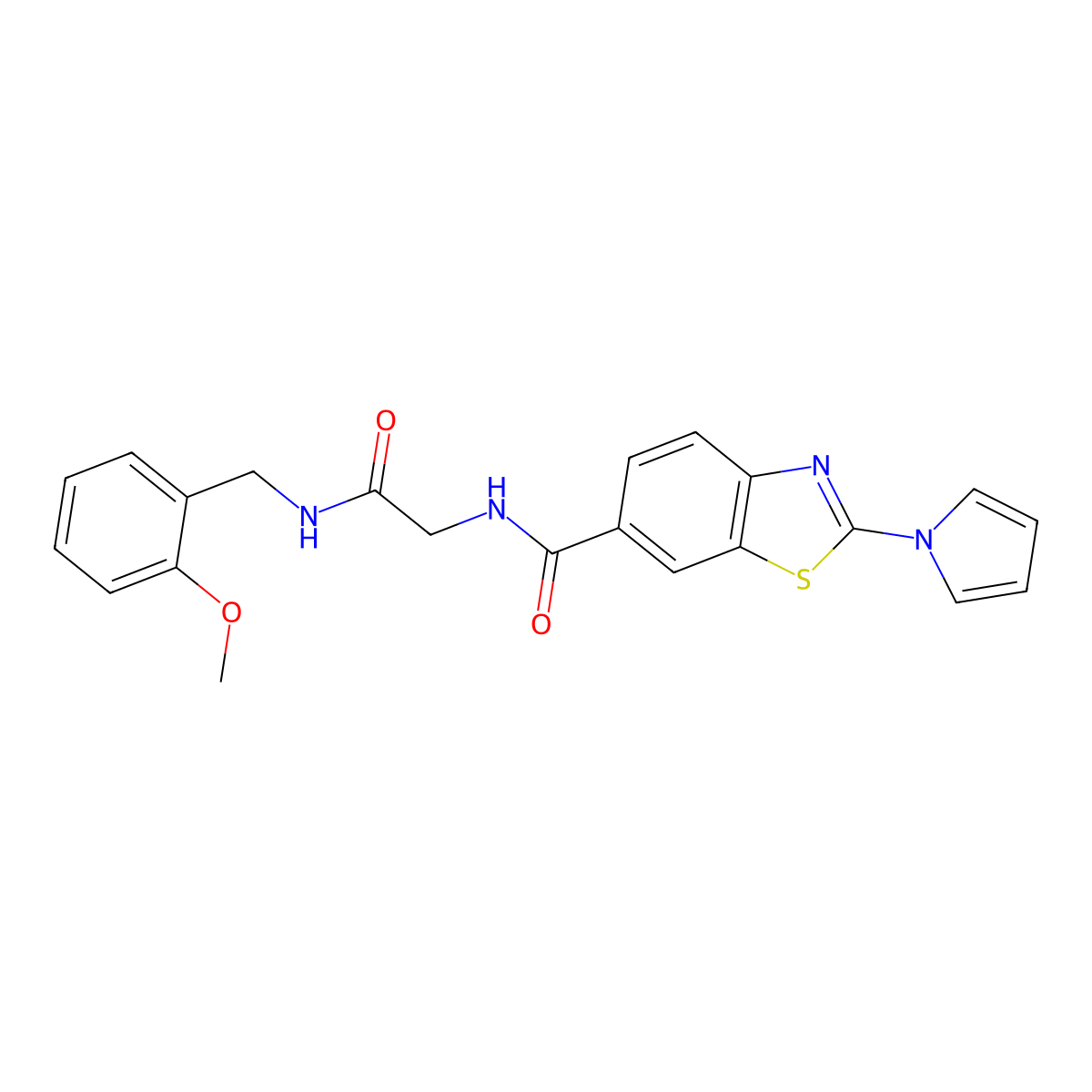 N-{2-[(2-methoxybenzyl)amino]-2-oxoethyl}-2-(1H-pyrrol-1-yl)-1,3-benzothiazole-6-carboxamide molecular structure, CAS 1010874-20-0
