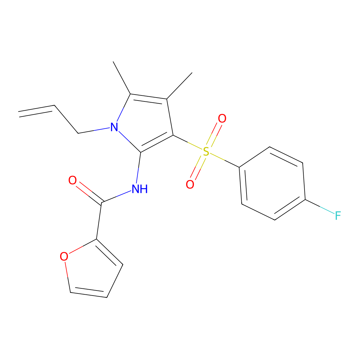 N-{3-[(4-fluorophenyl)sulfonyl]-4,5-dimethyl-1-(prop-2-en-1-yl)-1H-pyrrol-2-yl}furan-2-carboxamide molecular structure, CAS 1010874-24-4