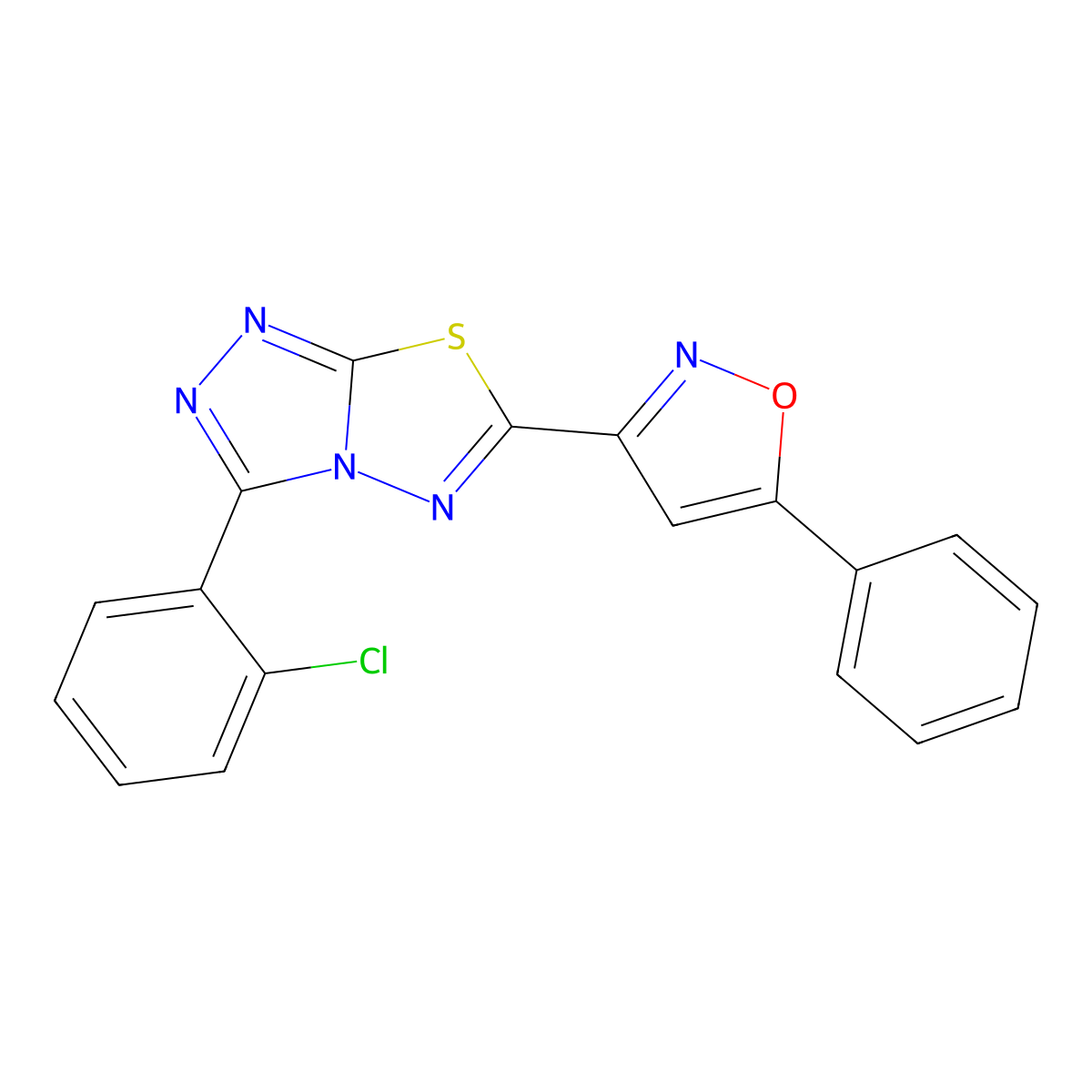 3-(2-Chlorophenyl)-6-(5-phenyl-1,2-oxazol-3-yl)[1,2,4]triazolo[3,4-b][1,3,4]thiadiazole molecular structure, CAS 1010874-37-9