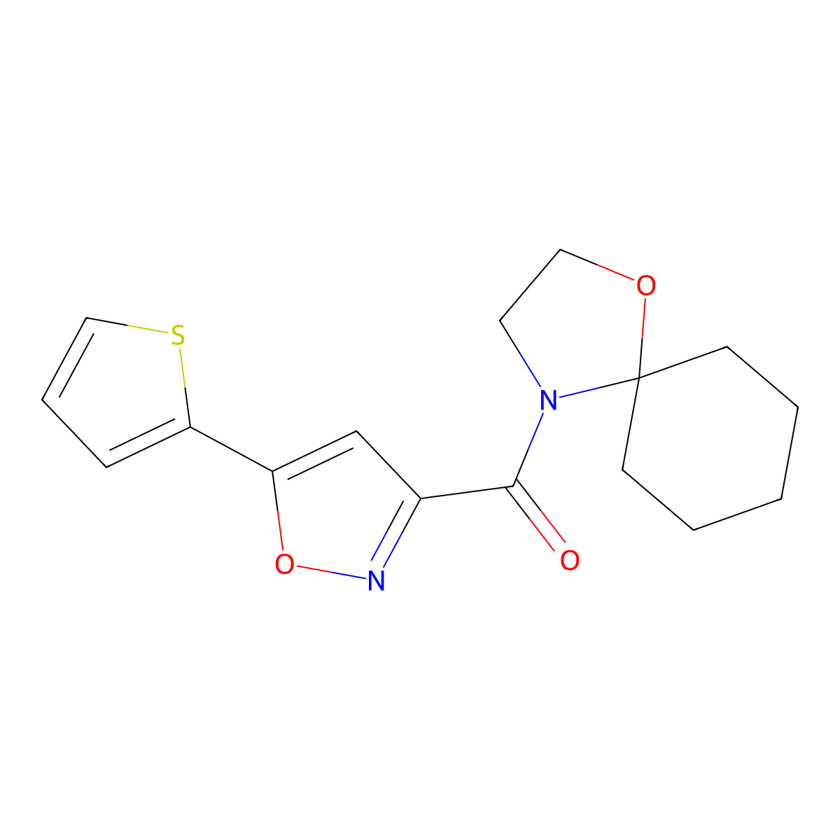 4-{[5-(2-Thienyl)-3-isoxazolyl]carbonyl}-1-oxa-4-azaspiro[4.5]decane molecular structure, CAS 1010874-45-9