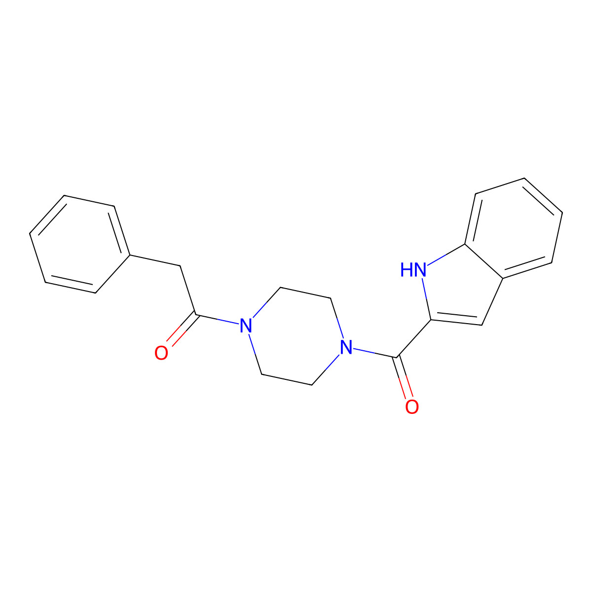 1-[4-(1H-indol-2-ylcarbonyl)piperazin-1-yl]-2-phenylethanone molecular structure, CAS 1010874-53-9