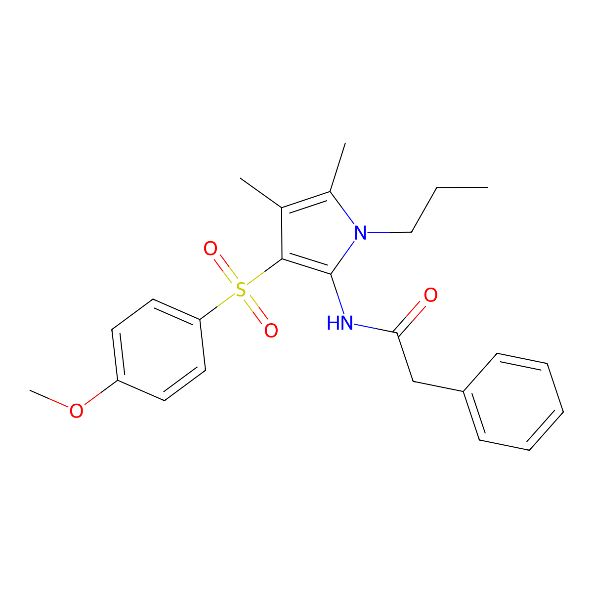 N-{3-[(4-methoxyphenyl)sulfonyl]-4,5-dimethyl-1-propyl-1H-pyrrol-2-yl}-2-phenylacetamide molecular structure, CAS 1010874-56-2