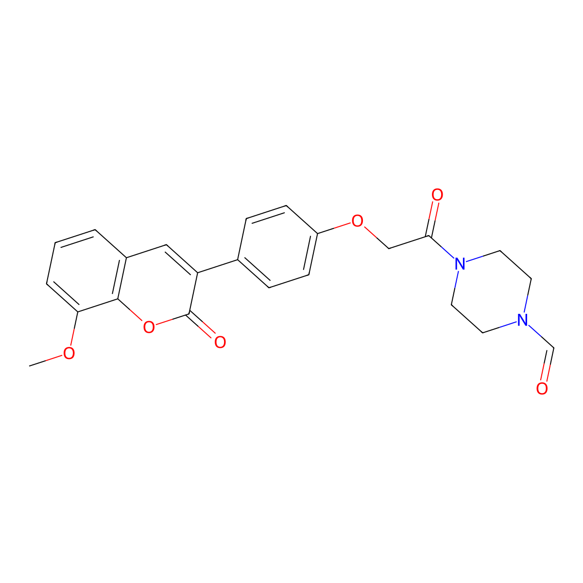 4-{[4-(8-methoxy-2-oxo-2H-chromen-3-yl)phenoxy]acetyl}-1-piperazinecarbaldehyde molecular structure, CAS 1010874-62-0