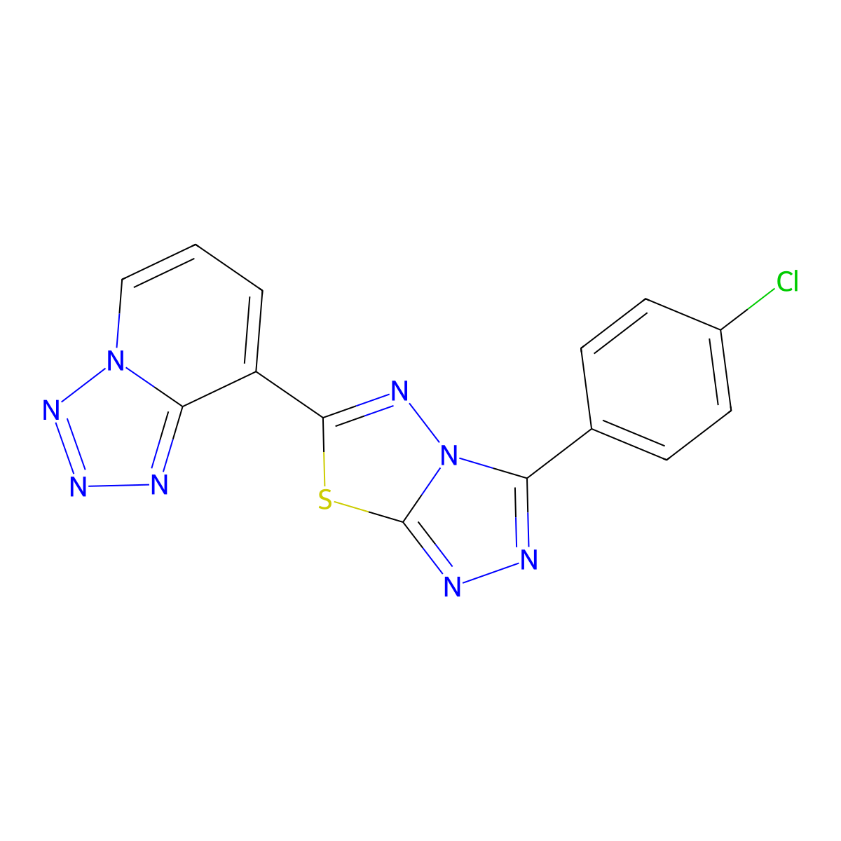 8-[3-(4-Chlorophenyl)[1,2,4]triazolo[3,4-b][1,3,4]thiadiazol-6-yl]tetrazolo[1,5-a]pyridine molecular structure, CAS 1010874-71-1