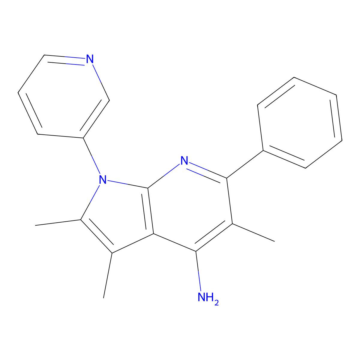 2,3,5-trimethyl-6-phenyl-1-(pyridin-3-yl)-1H-pyrrolo[2,3-b]pyridin-4-amine molecular structure, CAS 1010874-79-9