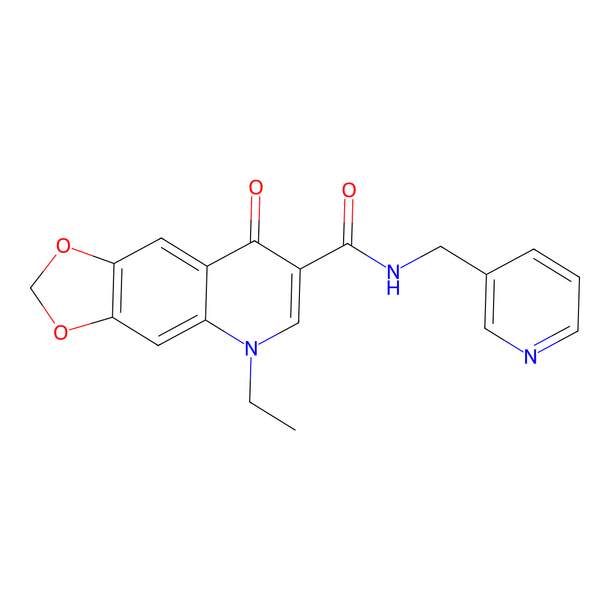 5-ethyl-8-oxo-N-(pyridin-3-ylmethyl)-5,8-dihydro[1,3]dioxolo[4,5-g]quinoline-7-carboxamide molecular structure, CAS 1010874-85-7