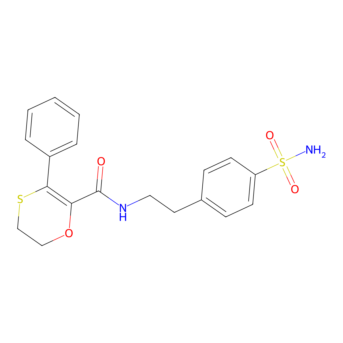 3-phenyl-N-[2-(4-sulfamoylphenyl)ethyl]-5,6-dihydro-1,4-oxathiine-2-carboxamide molecular structure, CAS 1010874-89-1