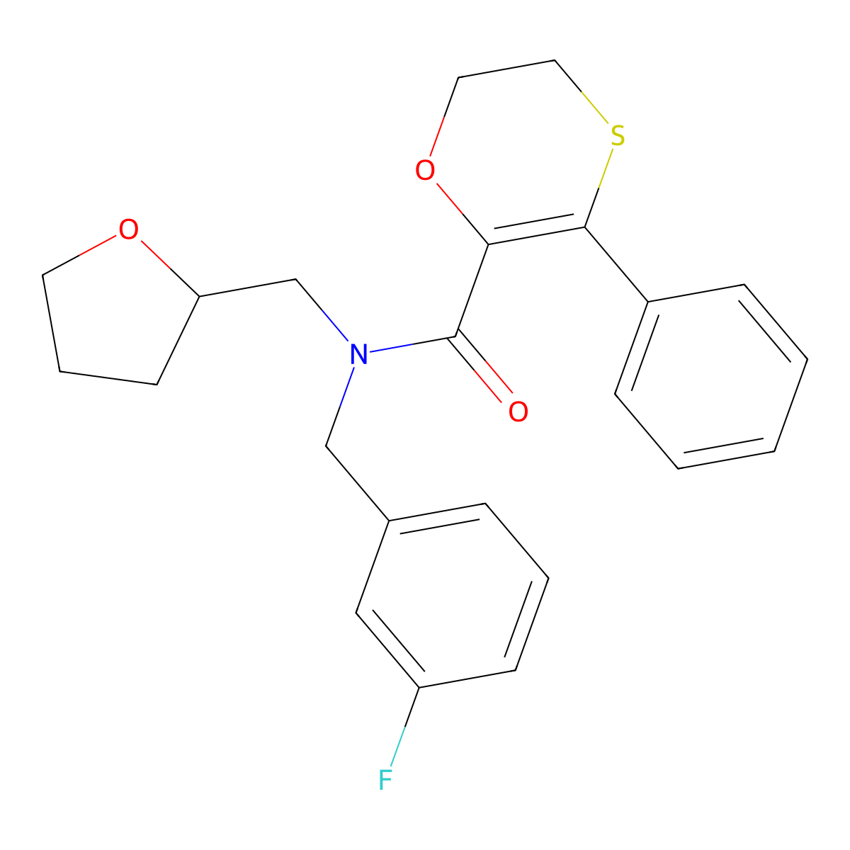 N-(3-fluorobenzyl)-3-phenyl-N-(tetrahydrofuran-2-ylmethyl)-5,6-dihydro-1,4-oxathiine-2-carboxamide molecular structure, CAS 1010874-91-5
