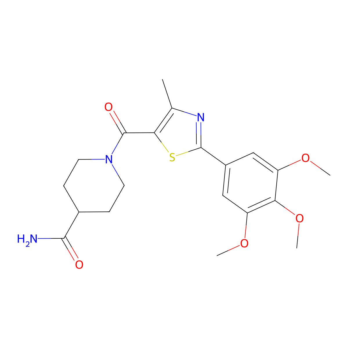 1-{[4-Methyl-2-(3,4,5-trimethoxyphenyl)-1,3-thiazol-5-yl]carbonyl}piperidine-4-carboxamide molecular structure, CAS 1010875-15-6