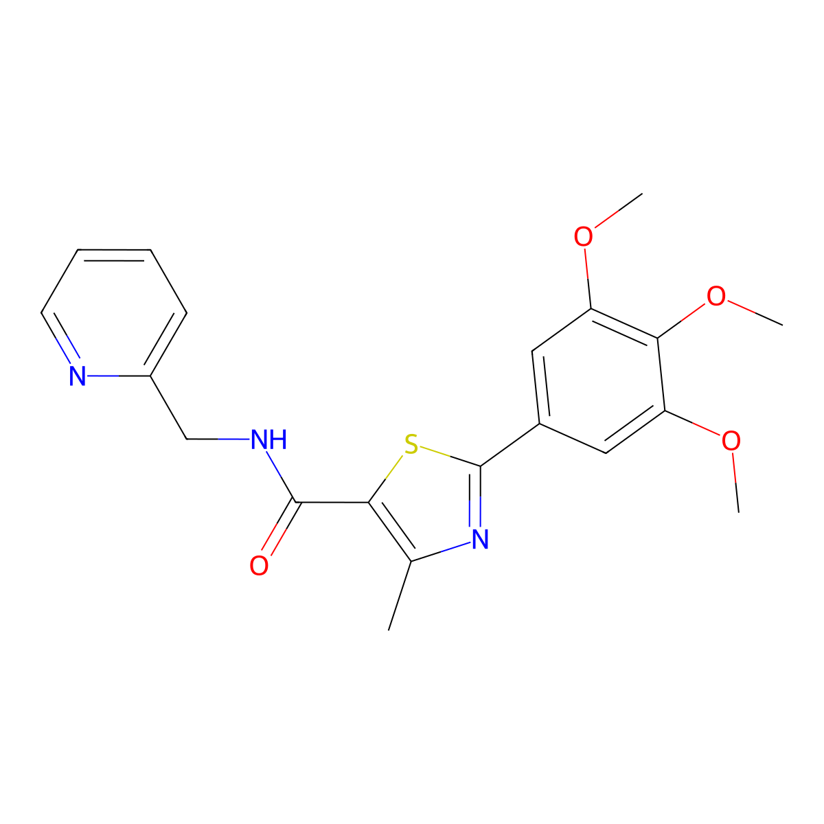 4-methyl-N-(pyridin-2-ylmethyl)-2-(3,4,5-trimethoxyphenyl)-1,3-thiazole-5-carboxamide molecular structure, CAS 1010875-19-0