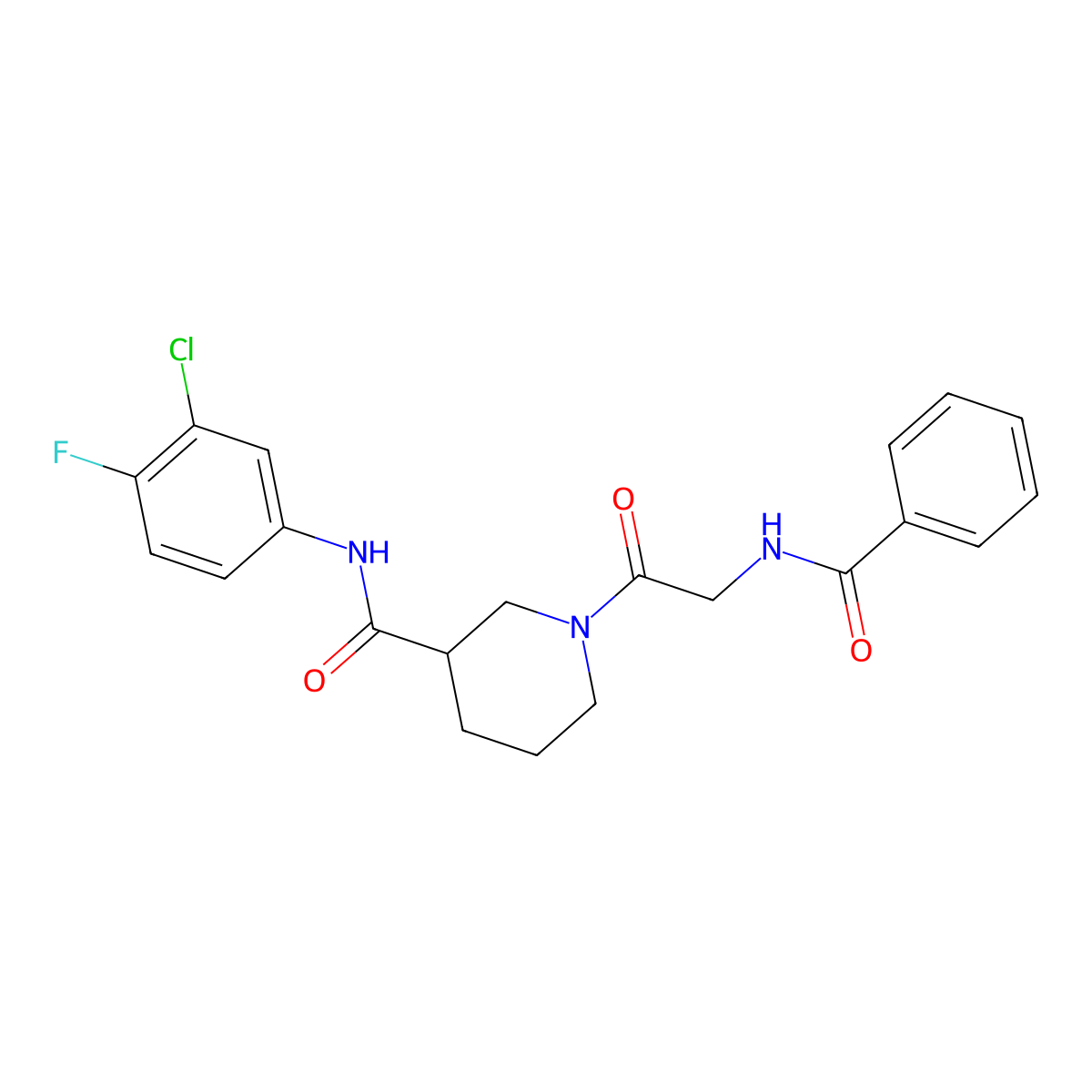 N-(3-chloro-4-fluorophenyl)-1-[N-(phenylcarbonyl)glycyl]piperidine-3-carboxamide molecular structure, CAS 1010875-91-8