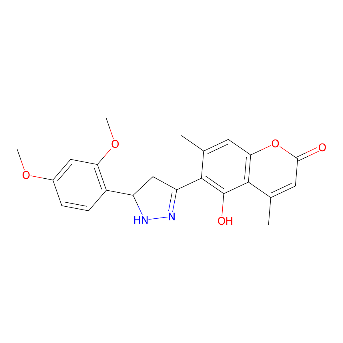6-[5-(2,4-dimethoxyphenyl)-4,5-dihydro-1H-pyrazol-3-yl]-5-hydroxy-4,7-dimethyl-2H-chromen-2-one molecular structure, CAS 1010875-97-4