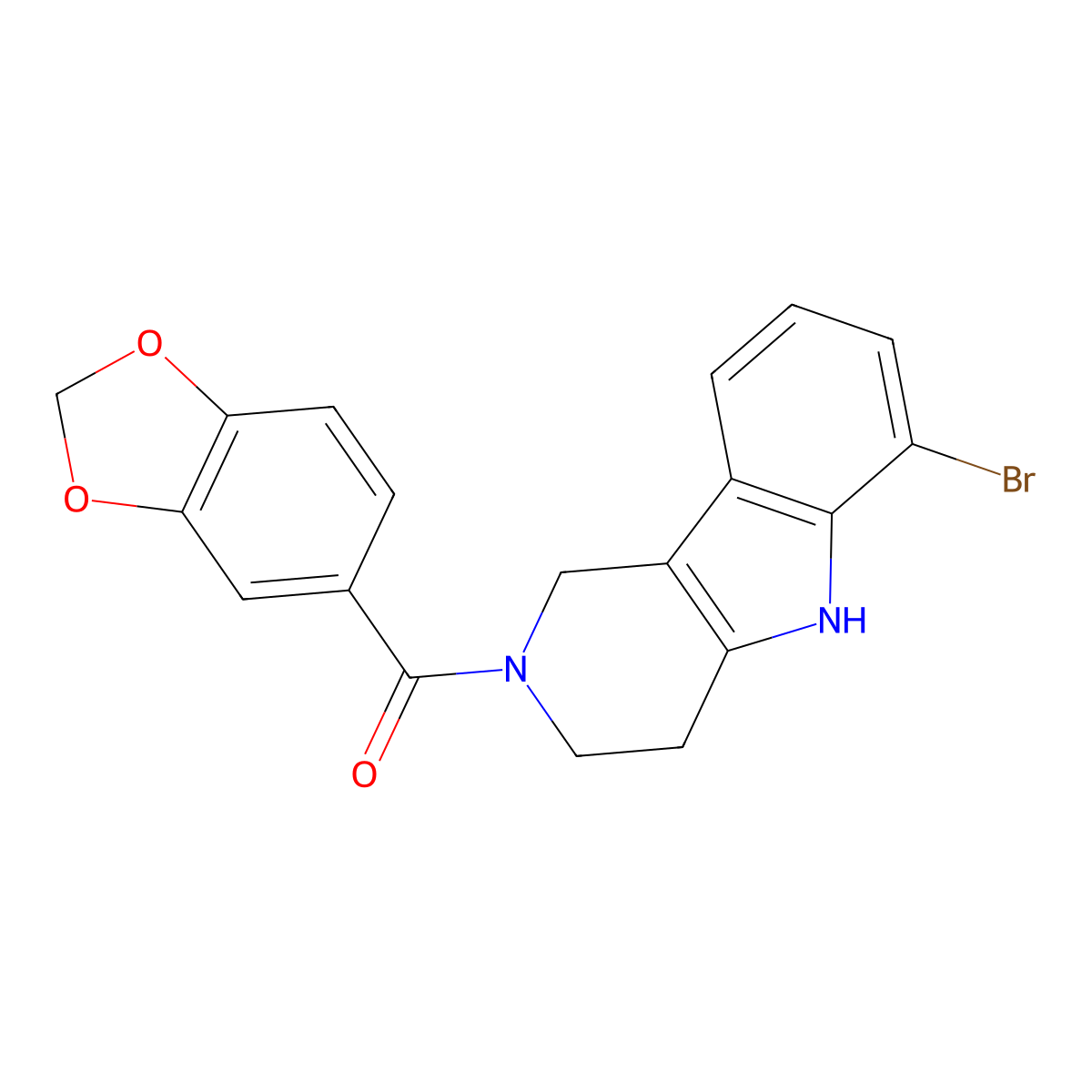 1,3-benzodioxol-5-yl(6-bromo-1,3,4,5-tetrahydro-2H-pyrido[4,3-b]indol-2-yl)methanone molecular structure, CAS 1010875-98-5