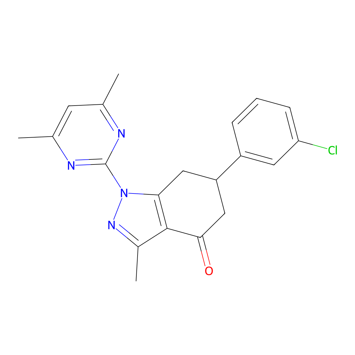 6-(3-chlorophenyl)-1-(4,6-dimethylpyrimidin-2-yl)-3-methyl-1,5,6,7-tetrahydro-4H-indazol-4-one molecular structure, CAS 1010876-14-8