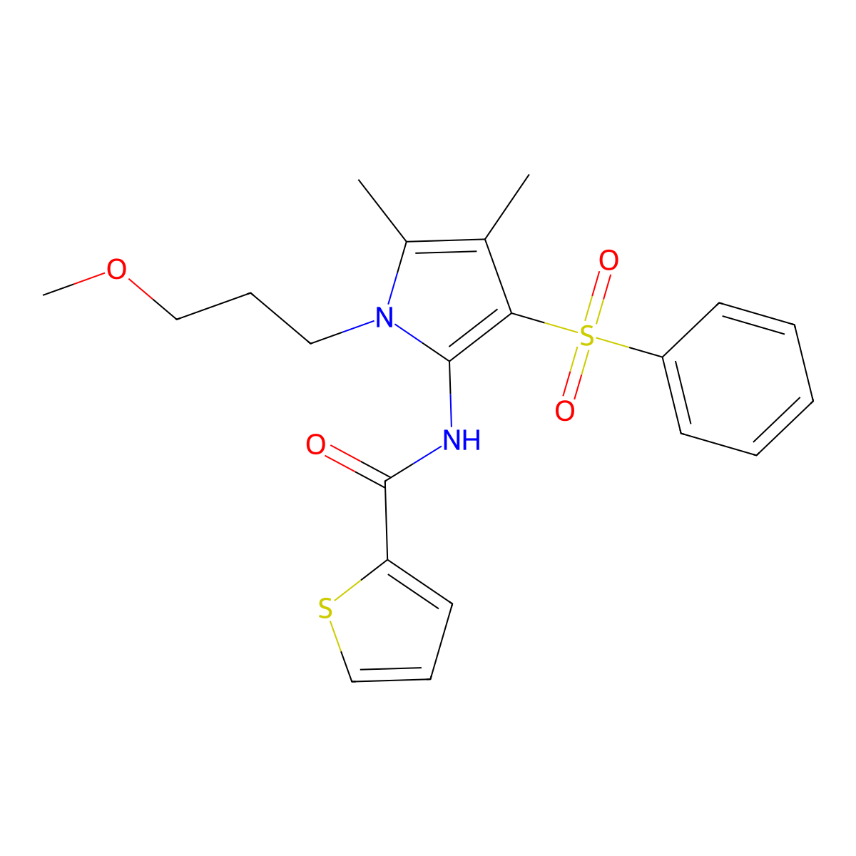 N-[1-(3-methoxypropyl)-4,5-dimethyl-3-(phenylsulfonyl)-1H-pyrrol-2-yl]thiophene-2-carboxamide molecular structure, CAS 1010876-52-4