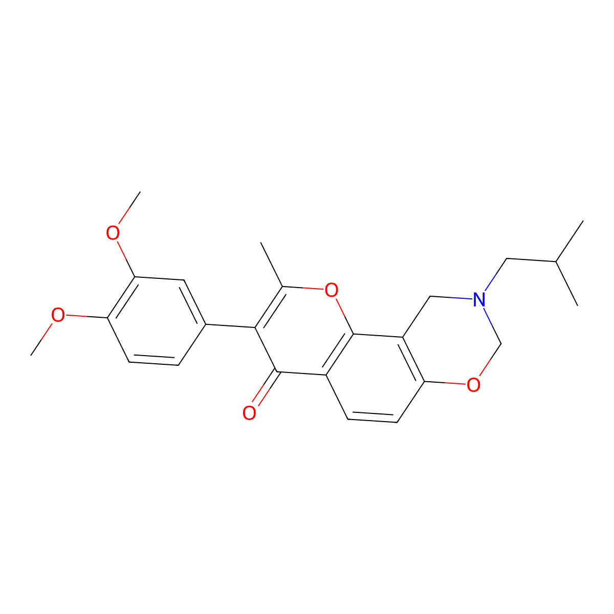 3-(3,4-dimethoxyphenyl)-9-isobutyl-2-methyl-9,10-dihydrochromeno[8,7-e][1,3]oxazin-4(8H)-one molecular structure, CAS 1010876-62-6