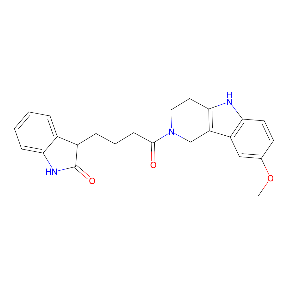 3-[4-(8-methoxy-1,3,4,5-tetrahydro-2H-pyrido[4,3-b]indol-2-yl)-4-oxobutyl]-1,3-dihydro-2H-indol-2-one molecular structure, CAS 1010876-89-7