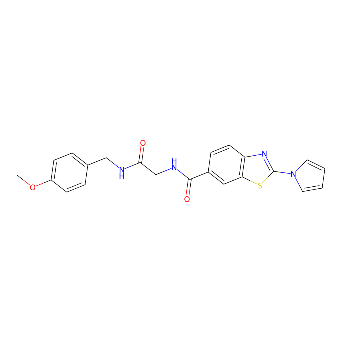 N-{2-[(4-methoxybenzyl)amino]-2-oxoethyl}-2-(1H-pyrrol-1-yl)-1,3-benzothiazole-6-carboxamide molecular structure, CAS 1010876-93-3