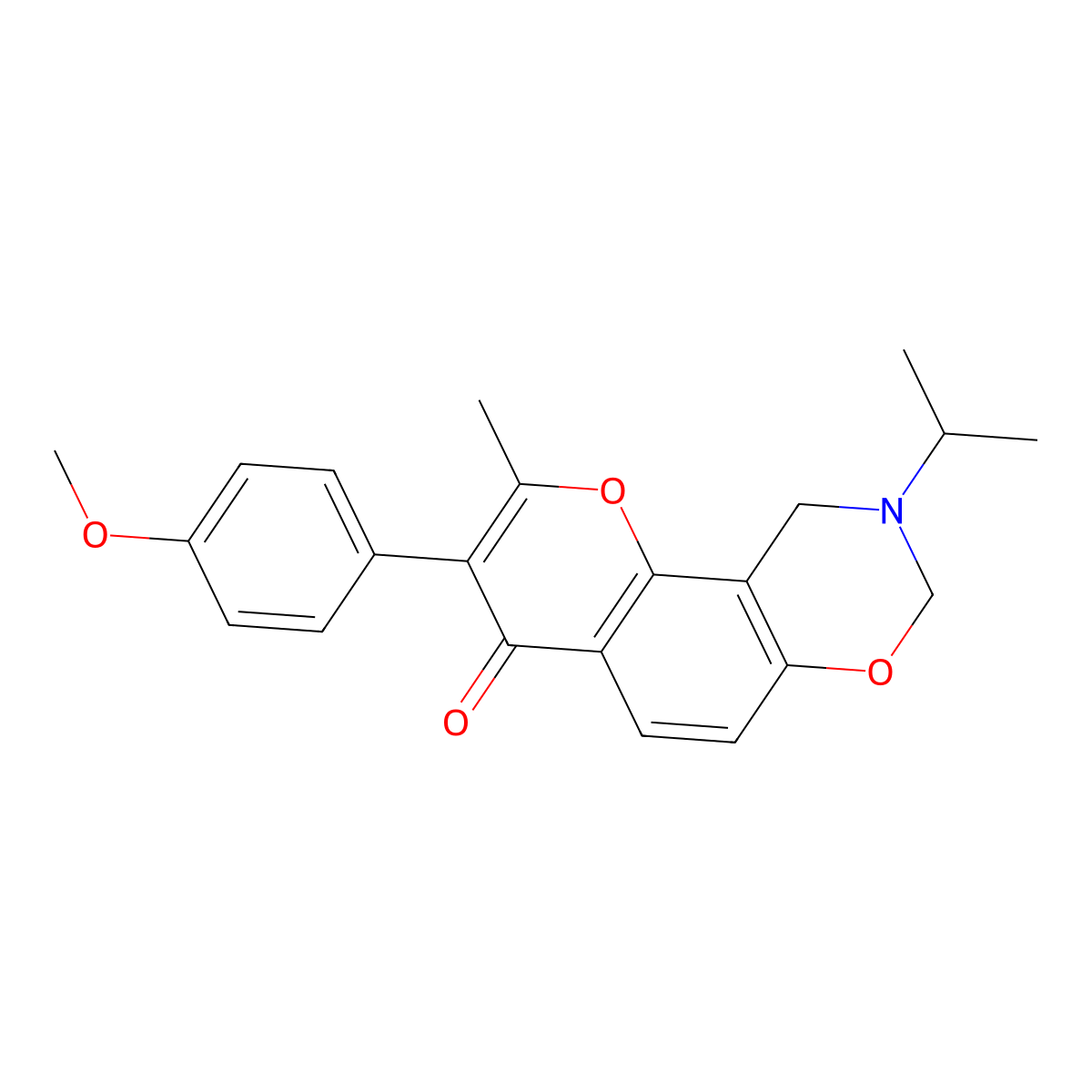 9-isopropyl-3-(4-methoxyphenyl)-2-methyl-9,10-dihydrochromeno[8,7-e][1,3]oxazin-4(8H)-one molecular structure, CAS 1010876-96-6
