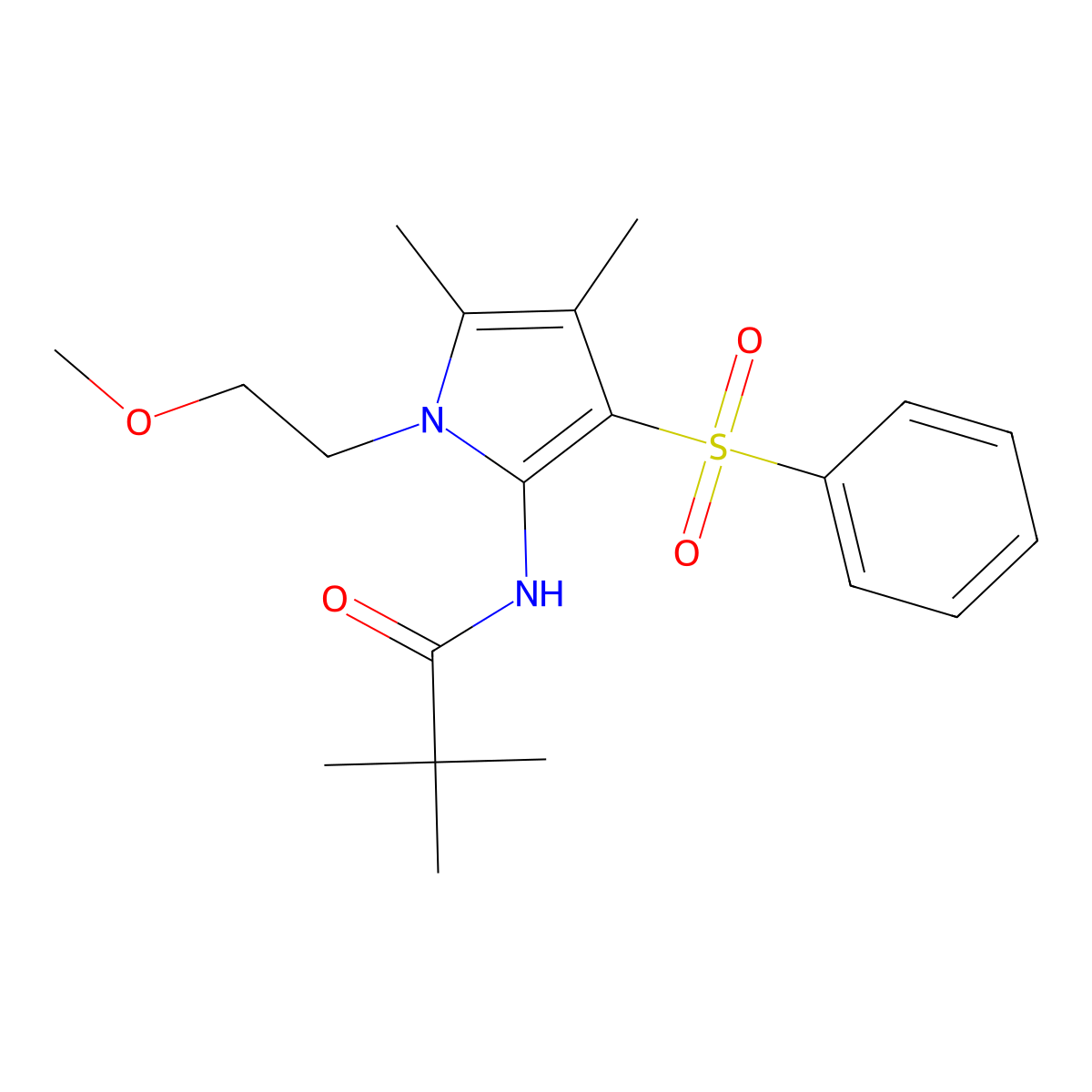 N-[1-(2-methoxyethyl)-4,5-dimethyl-3-(phenylsulfonyl)-1H-pyrrol-2-yl]-2,2-dimethylpropanamide molecular structure, CAS 1010877-04-9