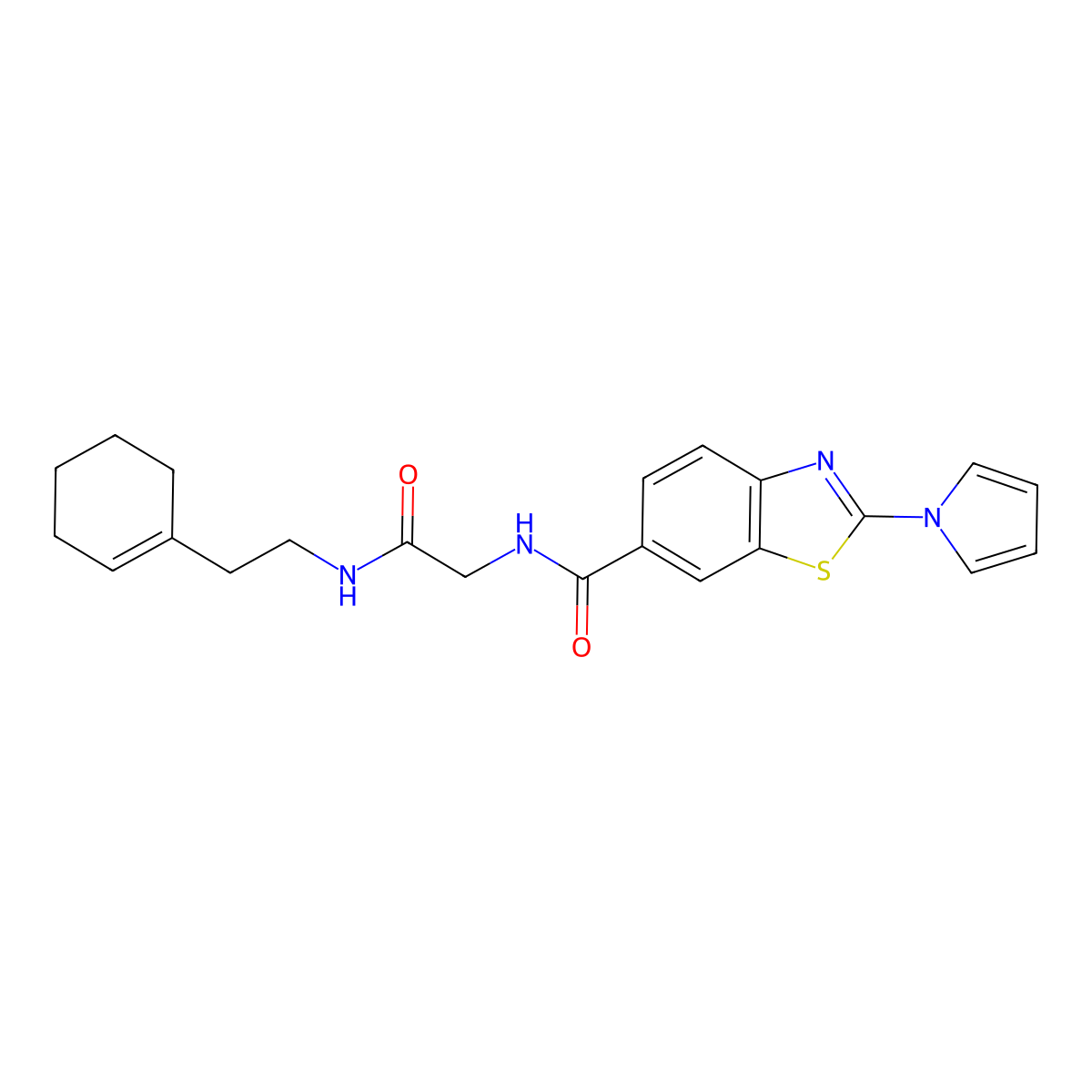 N-(2-{[2-(cyclohex-1-en-1-yl)ethyl]amino}-2-oxoethyl)-2-(1H-pyrrol-1-yl)-1,3-benzothiazole-6-carboxamide molecular structure, CAS 1010877-44-7