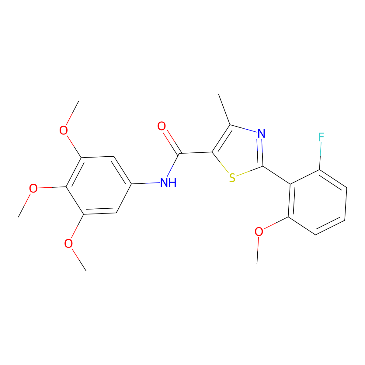 2-(2-fluoro-6-methoxyphenyl)-4-methyl-N-(3,4,5-trimethoxyphenyl)-1,3-thiazole-5-carboxamide molecular structure, CAS 1010877-86-7