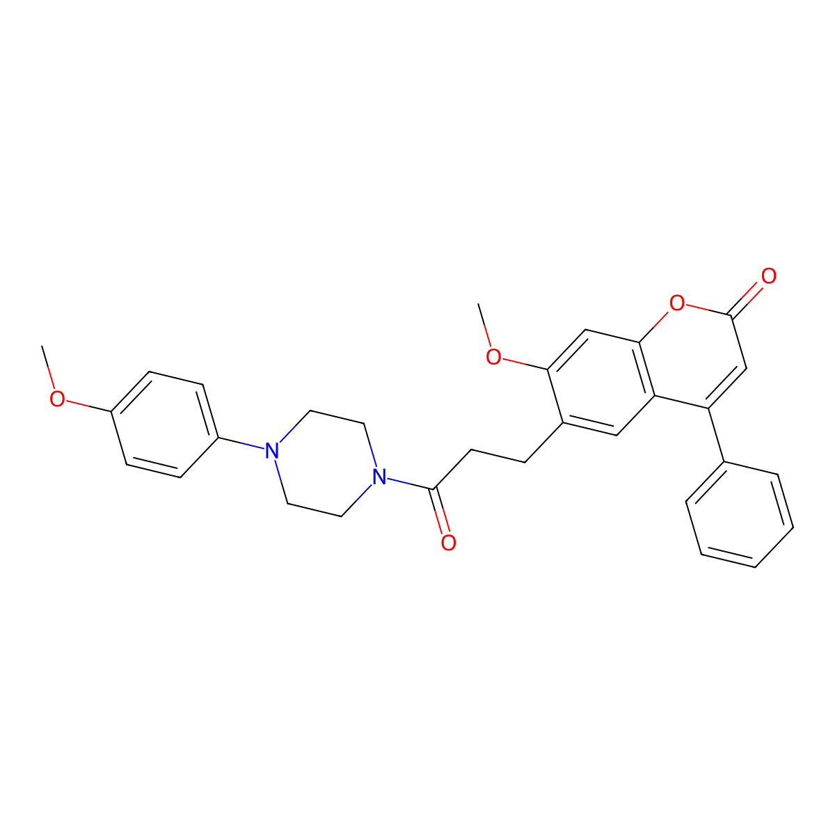 7-methoxy-6-(3-(4-(4-methoxyphenyl)piperazin-1-yl)-3-oxopropyl)-4-phenyl-2H-chromen-2-one molecular structure, CAS 1010877-88-9