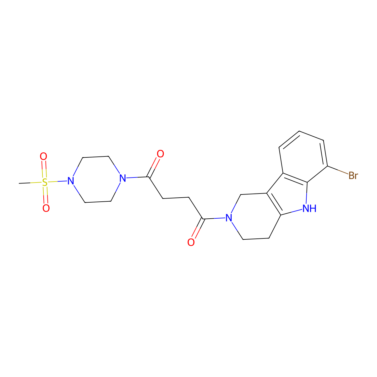 1-(6-bromo-1,3,4,5-tetrahydro-2H-pyrido[4,3-b]indol-2-yl)-4-[4-(methylsulfonyl)piperazin-1-yl]butane-1,4-dione molecular structure, CAS 1010878-04-2