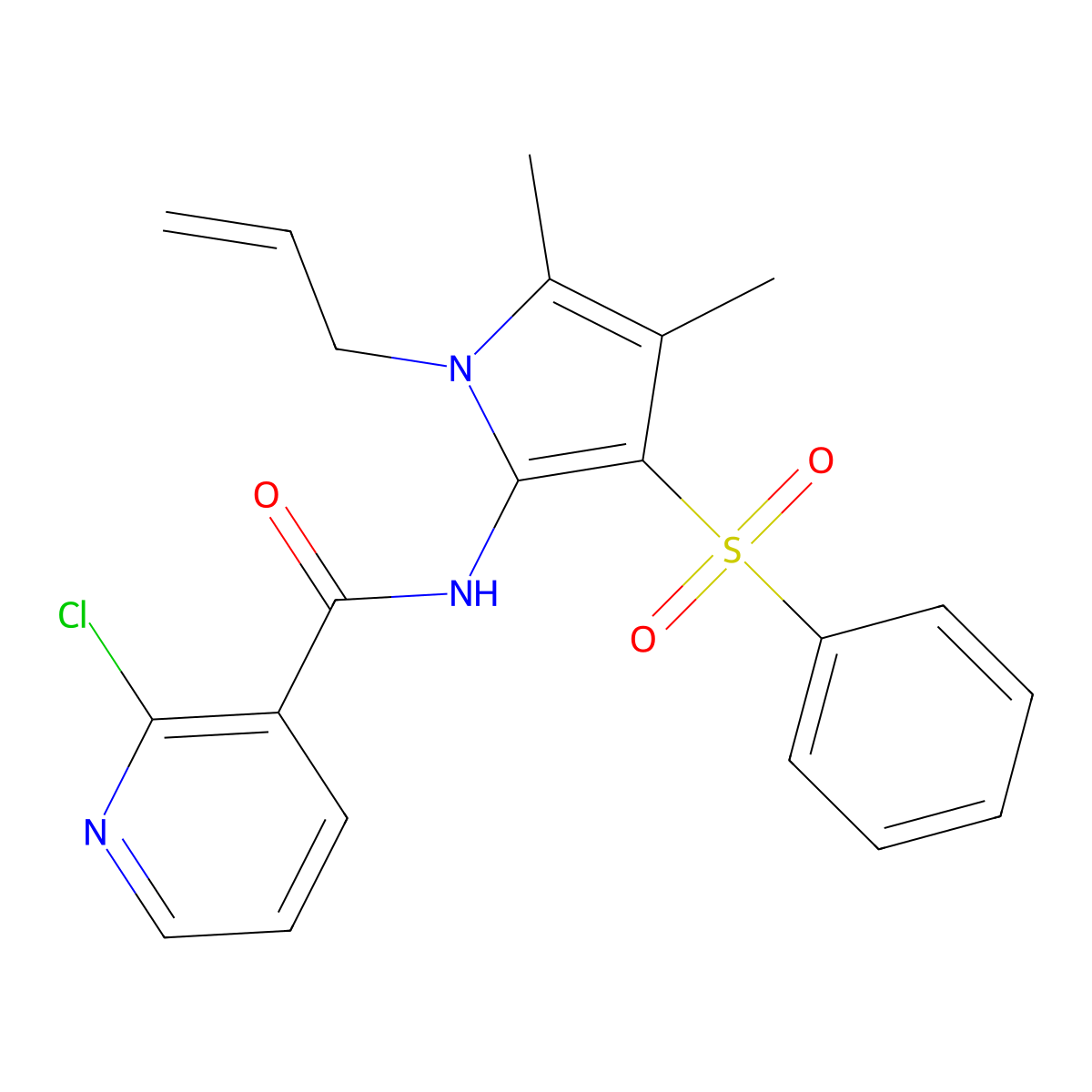 2-chloro-N-[4,5-dimethyl-3-(phenylsulfonyl)-1-(prop-2-en-1-yl)-1H-pyrrol-2-yl]pyridine-3-carboxamide molecular structure, CAS 1010878-11-1