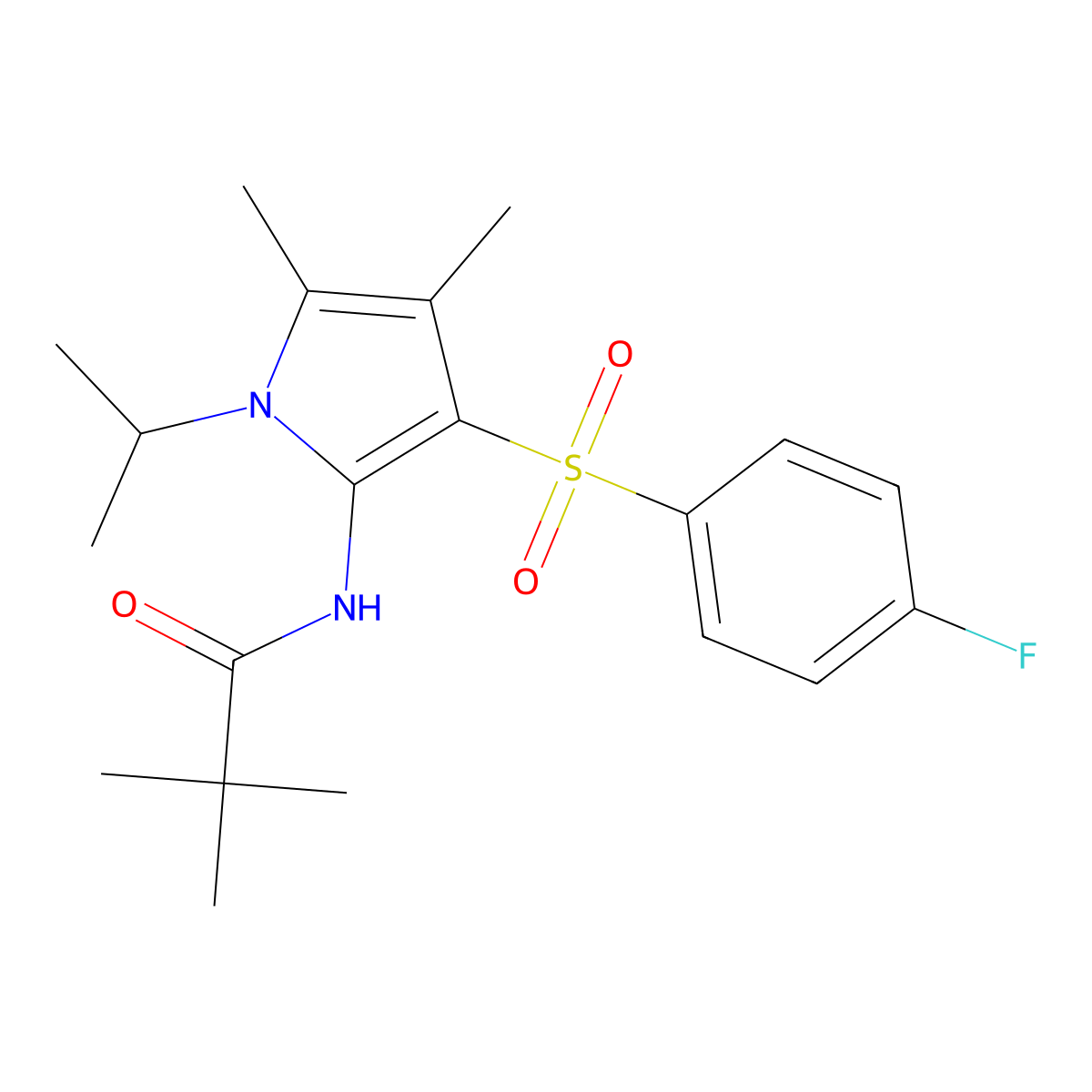 N-{3-[(4-fluorophenyl)sulfonyl]-4,5-dimethyl-1-(propan-2-yl)-1H-pyrrol-2-yl}-2,2-dimethylpropanamide molecular structure, CAS 1010878-12-2
