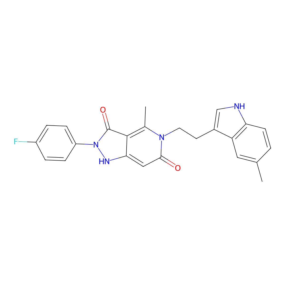 2-(4-fluorophenyl)-4-methyl-5-[2-(5-methyl-1H-indol-3-yl)ethyl]-1H-pyrazolo[4,3-c]pyridine-3,6(2H,5H)-dione molecular structure, CAS 1010878-28-0