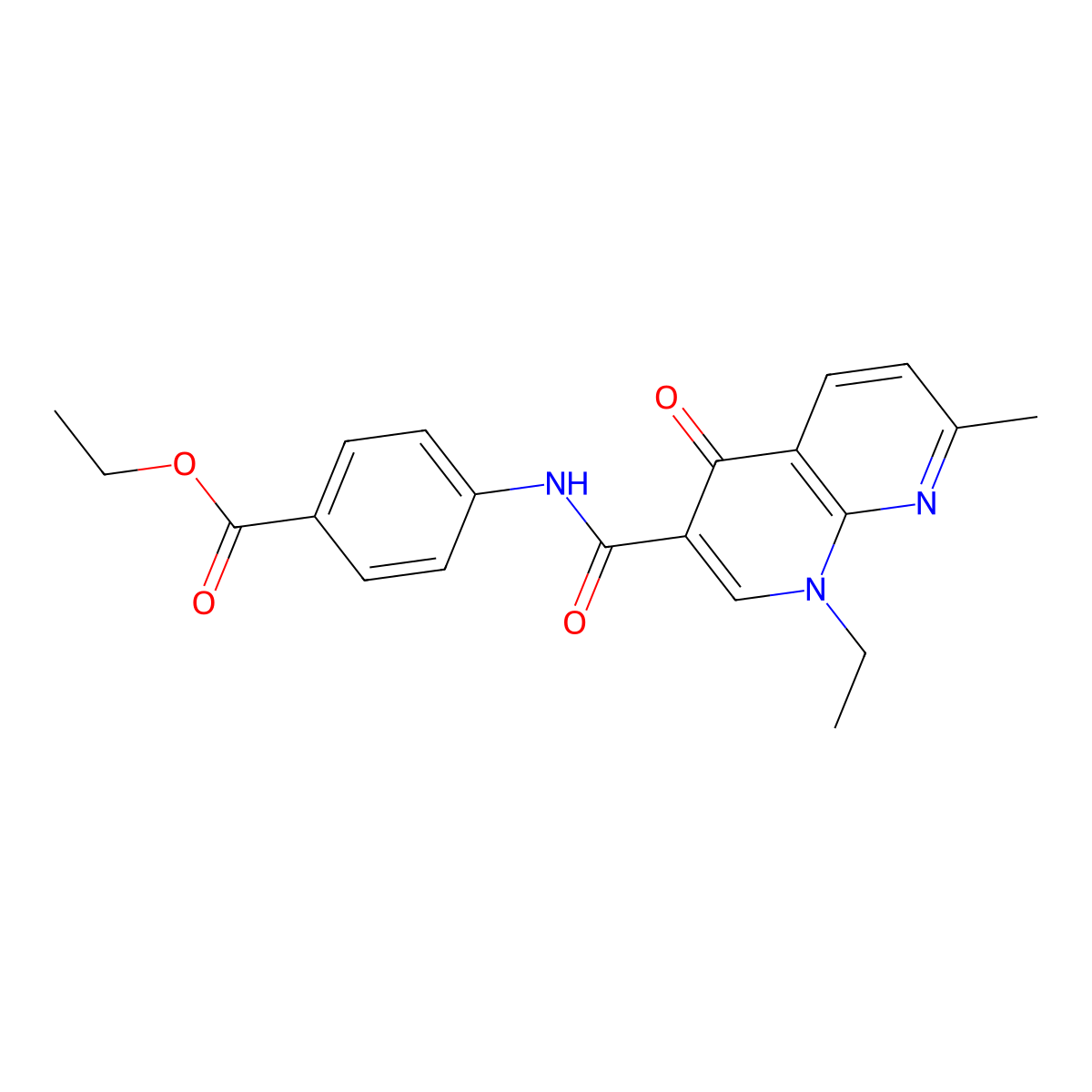 Ethyl 4-{[(1-ethyl-7-methyl-4-oxo-1,4-dihydro-1,8-naphthyridin-3-yl)carbonyl]amino}benzoate molecular structure, CAS 1010878-39-3