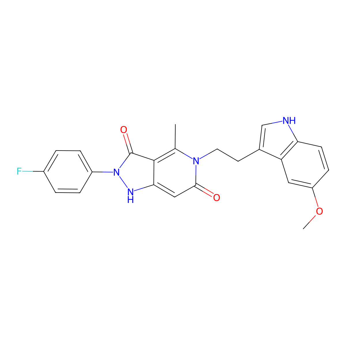2-(4-fluorophenyl)-5-[2-(5-methoxy-1H-indol-3-yl)ethyl]-4-methyl-1H-pyrazolo[4,3-c]pyridine-3,6(2H,5H)-dione molecular structure, CAS 1010878-48-4
