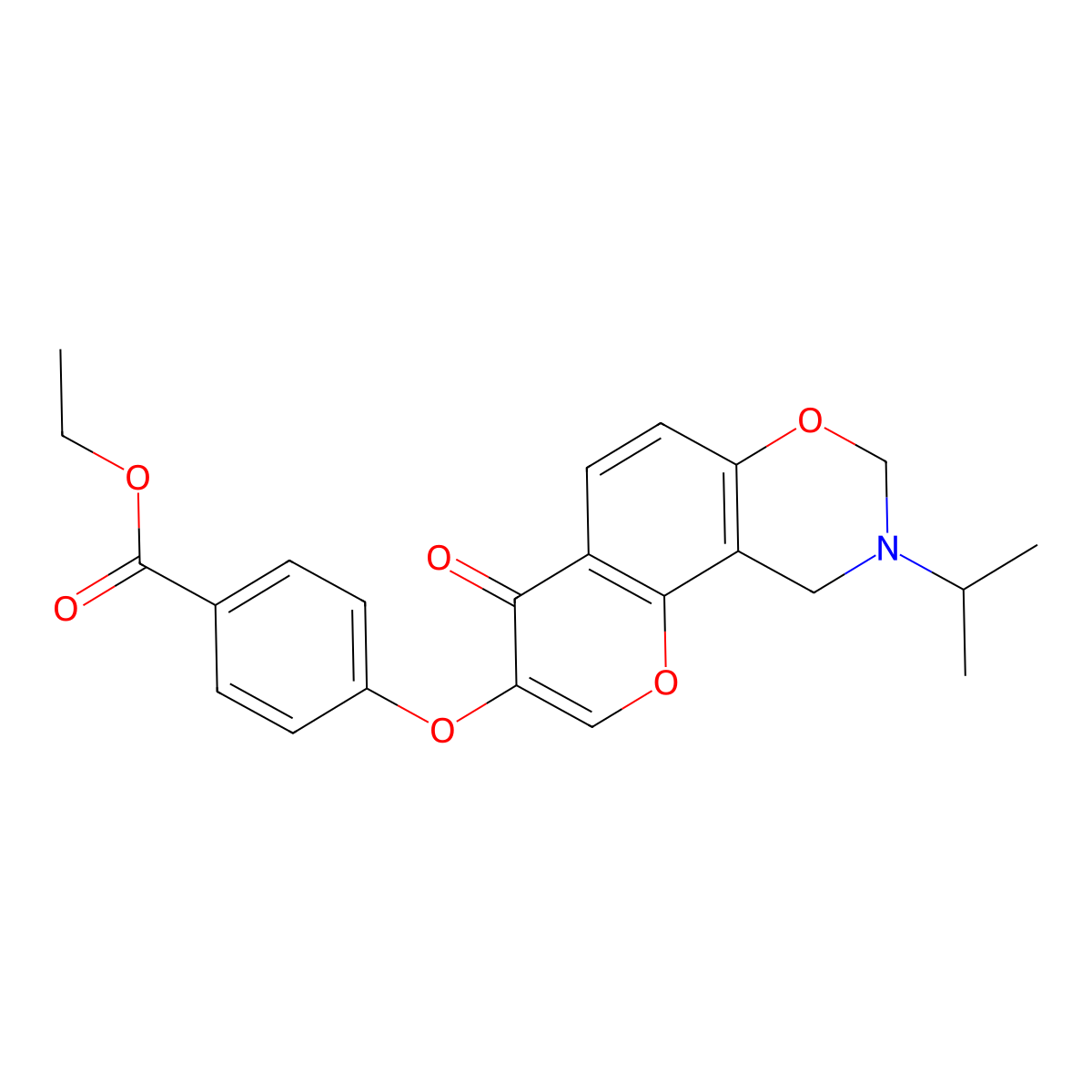 Ethyl 4-((9-isopropyl-4-oxo-4,8,9,10-tetrahydrochromeno[8,7-e][1,3]oxazin-3-yl)oxy)benzoate molecular structure, CAS 1010878-62-2