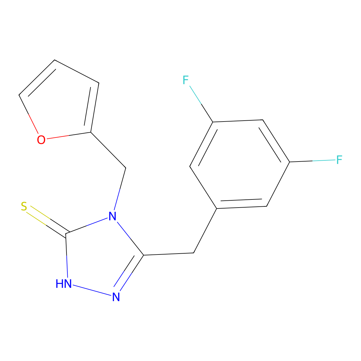 5-[(3,5-Difluorophenyl)methyl]-4-(furan-2-ylmethyl)-1,2,4-triazole-3-thiol molecular structure, CAS 1010879-06-7