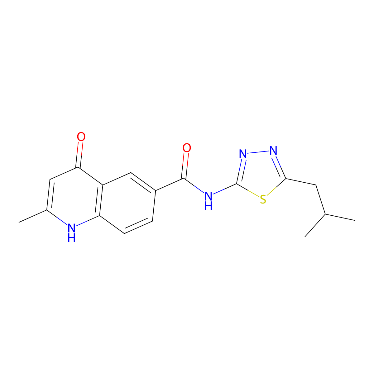 4-hydroxy-2-methyl-N-[(2Z)-5-(2-methylpropyl)-1,3,4-thiadiazol-2(3H)-ylidene]quinoline-6-carboxamide molecular structure, CAS 1010879-08-9